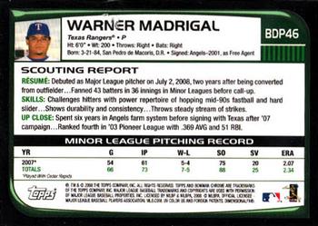 2008 Bowman Draft Picks & Prospects - Chrome #BDP46 Warner Madrigal Back