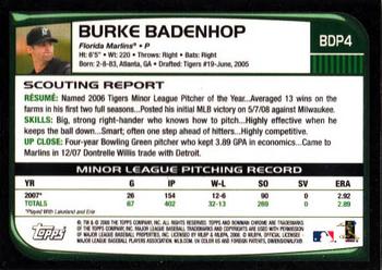2008 Bowman Draft Picks & Prospects - Chrome #BDP4 Burke Badenhop Back