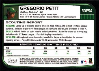2008 Bowman Draft Picks & Prospects - Chrome #BDP54 Gregorio Petit Back