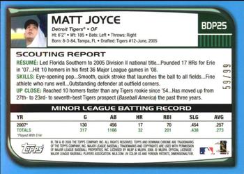 2008 Bowman Draft Picks & Prospects - Chrome Blue Refractors #BDP25 Matt Joyce Back