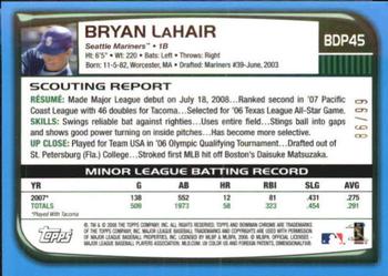 2008 Bowman Draft Picks & Prospects - Chrome Blue Refractors #BDP45 Bryan LaHair Back