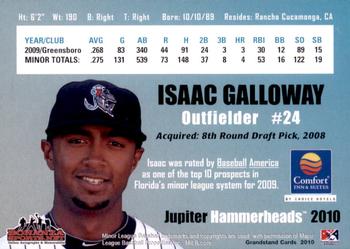 2010 Grandstand Jupiter Hammerheads #NNO Isaac Galloway Back