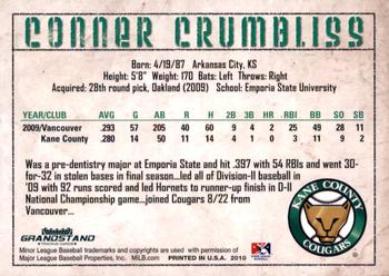 2010 Grandstand Kane County Cougars #NNO Conner Crumbliss Back