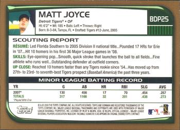 2008 Bowman Draft Picks & Prospects - Gold #BDP25 Matt Joyce  Back