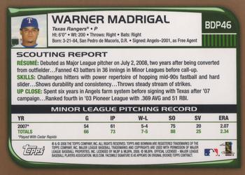 2008 Bowman Draft Picks & Prospects - Gold #BDP46 Warner Madrigal  Back