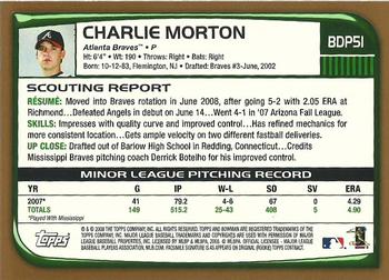 2008 Bowman Draft Picks & Prospects - Gold #BDP51 Charlie Morton  Back