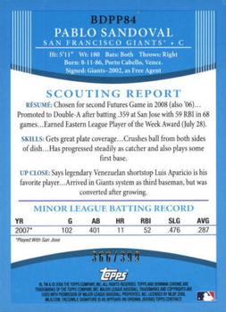 2008 Bowman Draft Picks & Prospects - Prospects Blue #BDPP84 Pablo Sandoval Back