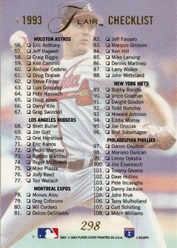 1993 Flair #298 Checklist: 1-108 Back
