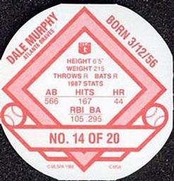 1988 Key Food Iced Tea Discs #14 Dale Murphy Back