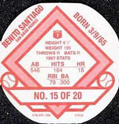 1988 Key Food Iced Tea Discs #15 Benito Santiago Back