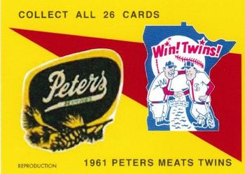 2020 1961 Peters Meats Minnesota Twins Reprint #14 Billy Gardner Back