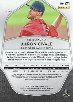 2020 Panini Prizm - Red, White and Blue Prizm #211 Aaron Civale Back