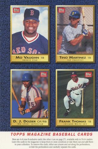 1991 Topps Magazine - Uncut Sheets #TM45-TM48 Mo Vaughn / Tino Martinez / D.J. Dozier / Frank Thomas Front