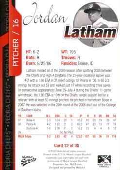 2010 MultiAd Peoria Chiefs #12 Jordan Latham Back