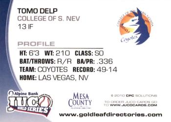 2010 Juco World Series Southern Nevada Coyotes #NNO Tomo Delp Back