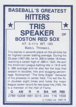 1982 TCMA Baseball's Greatest Hitters (White Back) #18 Tris Speaker Back