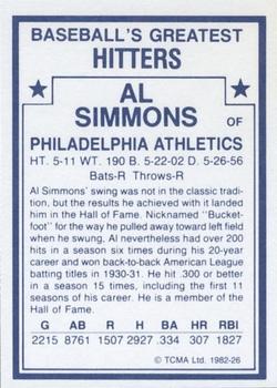 1982 TCMA Baseball's Greatest Hitters (White Back) #26 Al Simmons Back