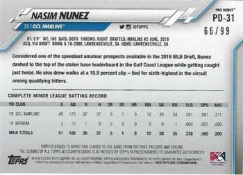 2020 Topps Pro Debut - Autographs Green #PD-31 Nasim Nunez Back