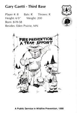 1988 Minnesota Twins Smokey Colorgrams - Player Cards #NNO Gary Gaetti Back