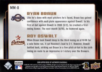 2008 SP Authentic - Marquee Matchups #MM-8 Ryan Braun / Roy Oswalt Back