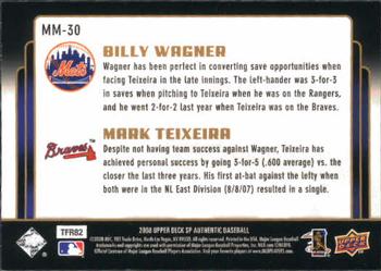 2008 SP Authentic - Marquee Matchups #MM-30 Billy Wagner / Mark Teixeira Back