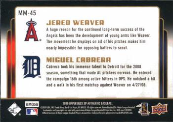 2008 SP Authentic - Marquee Matchups #MM-45 Jered Weaver / Miguel Cabrera Back