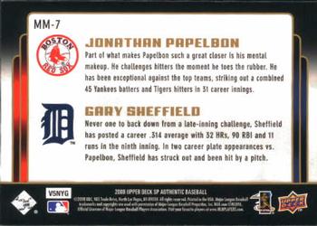 2008 SP Authentic - Marquee Matchups #MM-7 Jonathan Papelbon / Gary Sheffield Back