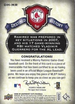 2008 SP Legendary Cuts - Destined for History Memorabilia #DH-MR Manny Ramirez Back