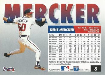 1993 Fleer #8 Kent Mercker Back