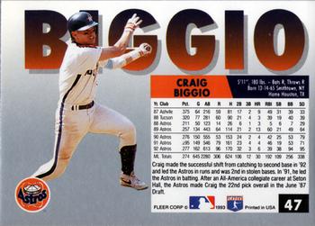 1993 Fleer #47 Craig Biggio Back