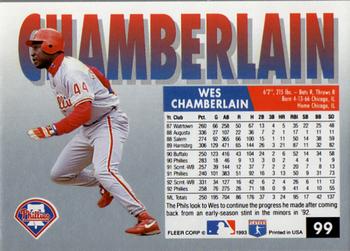 1993 Fleer #99 Wes Chamberlain Back