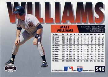 1993 Fleer #540 Matt Williams Back