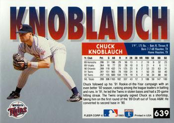1993 Fleer #639 Chuck Knoblauch Back