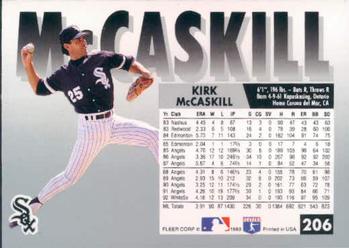 1993 Fleer #206 Kirk McCaskill Back