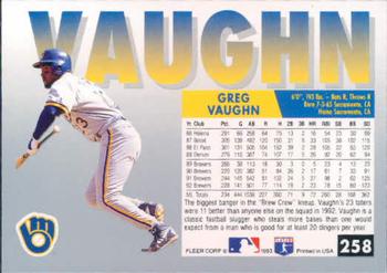 1993 Fleer #258 Greg Vaughn Back