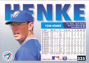 1993 Fleer #335 Tom Henke Back