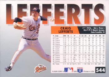 1993 Fleer #544 Craig Lefferts Back
