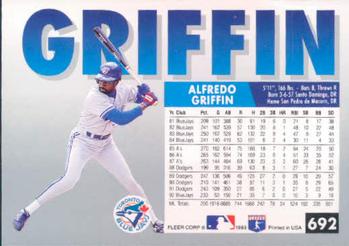 1993 Fleer #692 Alfredo Griffin Back