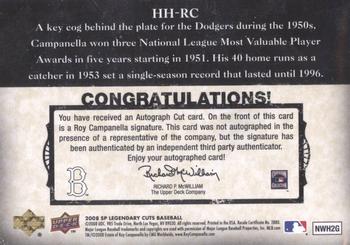 2008 SP Legendary Cuts - Headliners and Heroes Cut Signatures #HH-RC Roy Campanella Back