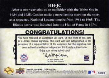 2008 SP Legendary Cuts - Headliners and Heroes Cut Signatures #HH-JC Jocko Conlan Back