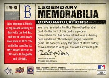 2008 SP Legendary Cuts - Legendary Memorabilia Red #LM-RI Jim Rice Back