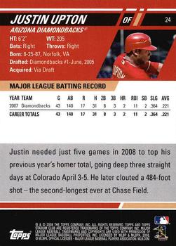 2008 Stadium Club - First Day Issue Retail #24 Justin Upton Back