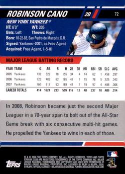 2008 Stadium Club - First Day Issue Retail #72 Robinson Cano Back