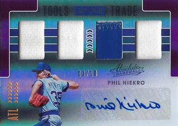 2020 Panini Absolute - Tools of the Trade 4 Swatch Signatures Spectrum Purple #TOT4-PN Phil Niekro Front