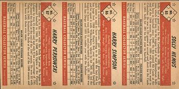 1953 Bowman Color - Advertising Samples #85/86/87 Solly Hemus / Harry Simpson / Harry Perkowski Back