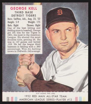1989 Card Collectors Company 1952 Red Man Tobacco Reprint #AL13 George Kell Front