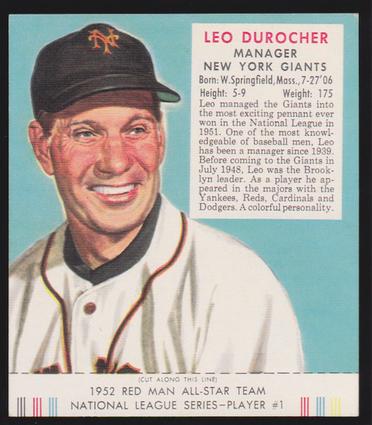 1989 Card Collectors Company 1952 Red Man Tobacco Reprint #AL1 Leo Durocher Front