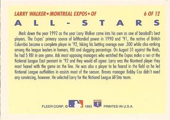 1993 Fleer - All-Stars (Series One National League) #6 Larry Walker Back