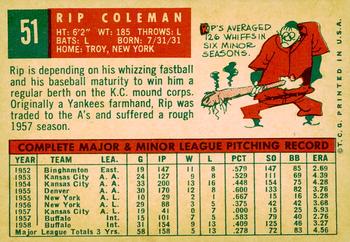 2008 Topps Heritage - 50th Anniversary Buybacks #51 Rip Coleman Back