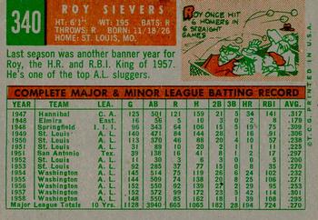 2008 Topps Heritage - 50th Anniversary Buybacks #340 Roy Sievers Back